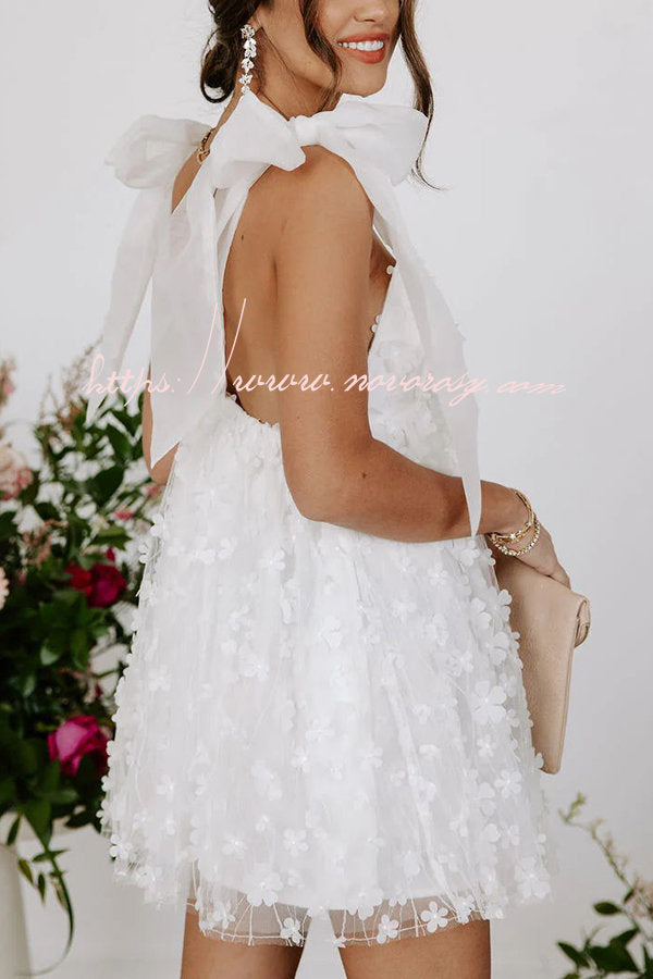 Blooming Love Floral Applique Tulle Organza Mini Dress