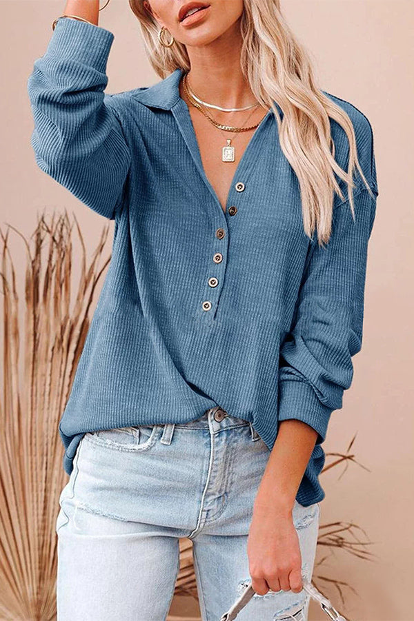 Casual Solid Color Long-sleeved Top Shirt