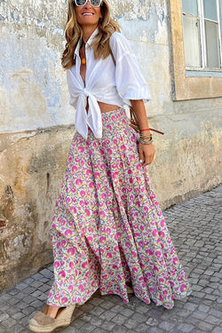 Plan for Paradise Floral Smocked Waist Maxi Skirt
