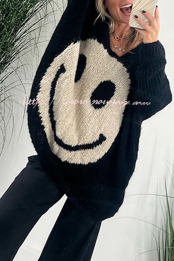Confidence Is Everything Knit Smiley Face Long Sleeved Sweater