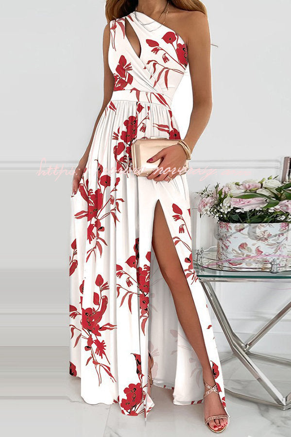 Jolie Floral One Shoulder Cutout Slit Maxi Dress
