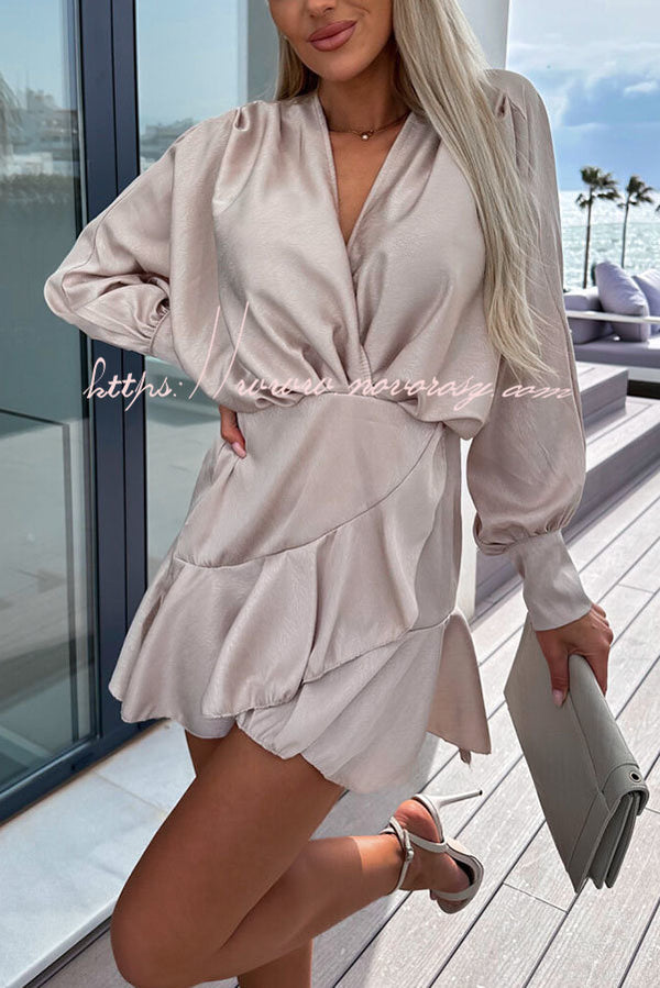 Tailored for Me Satin Batwing Long Sleeve Mini Dress