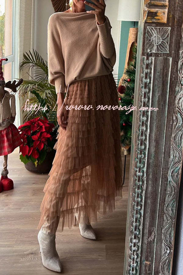 Be Your Own City Queen Tiered Elastic Waist Tulle Maxi Skirt