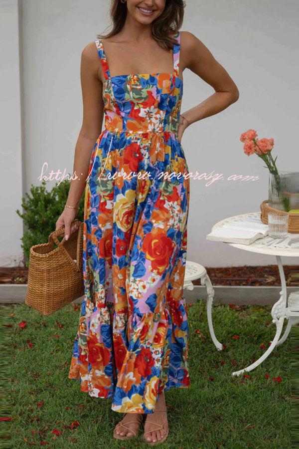 Style Lover Square Neck Adjustable Straps Floral Maxi Dress