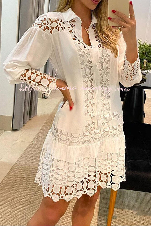 Chasing Love Guipure Lace Patch Shirt Dress