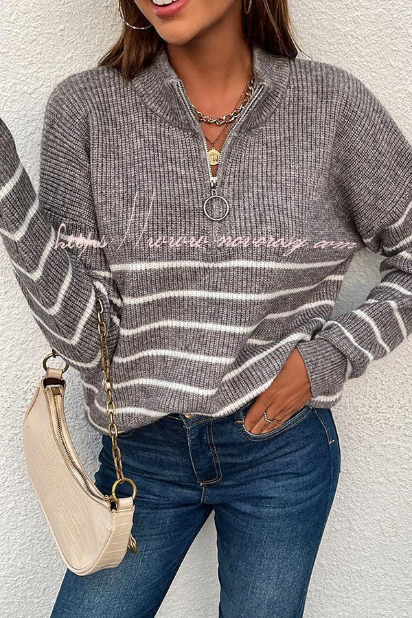 Nyla Striped Knit Half Zip Pullover Sweater