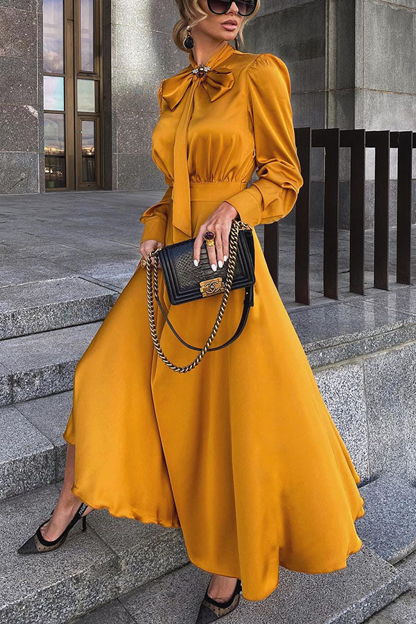 Sweeter with Time Satin Tie Neck Maxi Dress